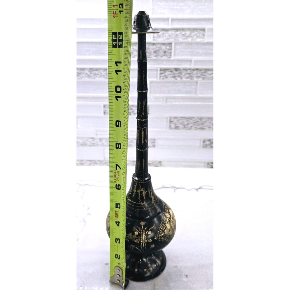 Black and Gold Brass 13 Inches Tall Rose Water Sprinkler/Gulabdan - Picture 8 of 11